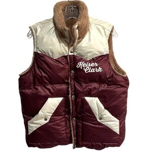 KEISER CLARK Lucky 7 REVERSIBLE Puffer Vest Size S Maroon Beige Pockets